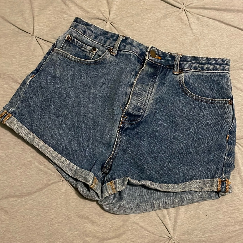 High waisted cuffed jean shorts